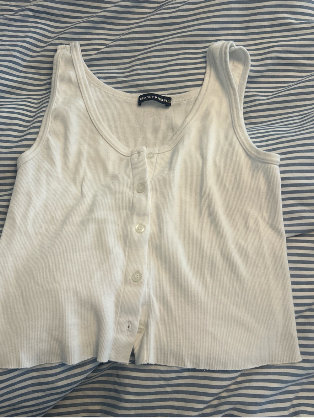 Brandy Melville White Ribbed Button-Down Tank